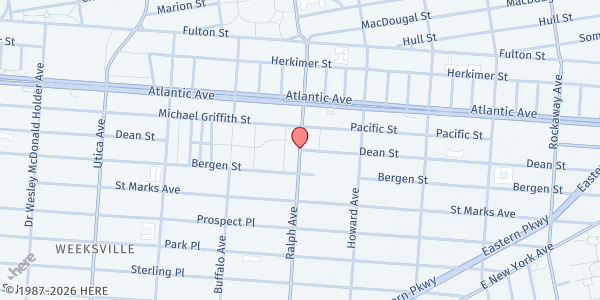 Map showing Gods Deliverance Temple Inc., at 384 Ralph Ave, Brooklyn, NY