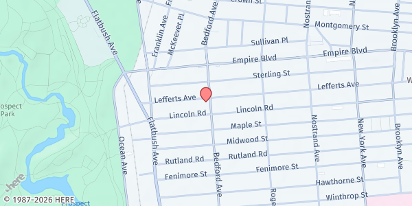 Map showing Grace Reformed Church of Flatbush at 1800 Bedford Ave., Brooklyn, NY