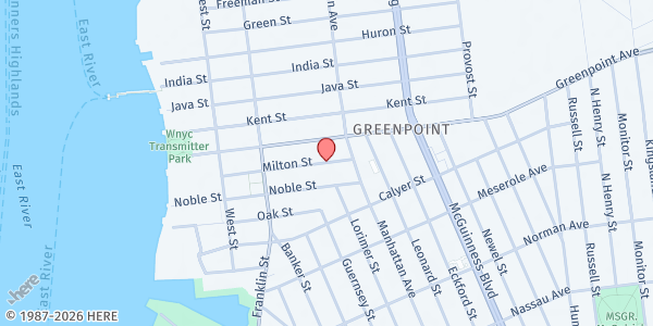 Map showing Greenpoint Reformed Church at 136 Milton St., Brooklyn, NY