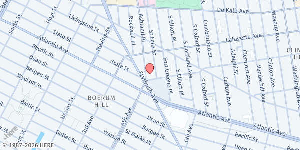 Map showing Hanson Place Central U.M.C. at 144 St Felix St., Brooklyn, NY