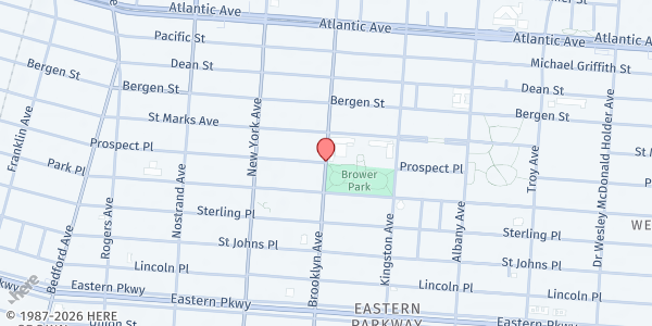 Map showing Harvest Home Brower Park Farmers' Market at Prospect Place And Brooklyn Ave., Brooklyn, NY