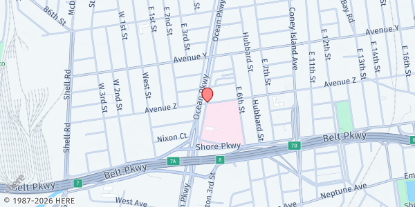 Map showing Harvest Home Coney Island Farmers' Market at 2567 Ocean Pkwy, Brooklyn, NY