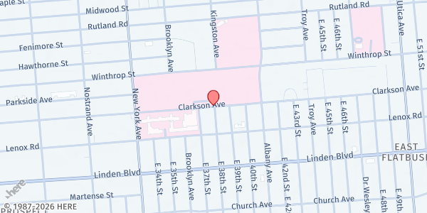 Map showing Harvest Home Kings Co. Hospital Farmers' Market at 492 Clarkson Ave, Brooklyn, NY