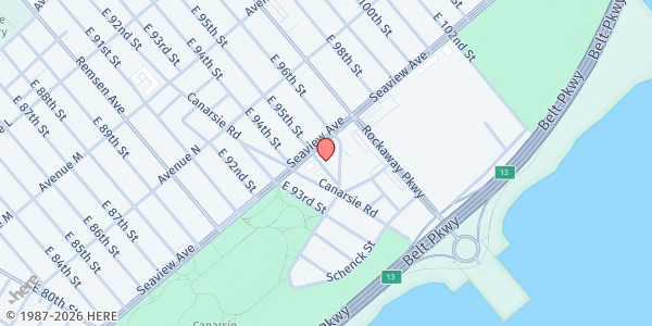 Map showing Hebrew Educational Society Food Pantry at 9502 SEAVIEW AVENUE, Brooklyn, NY