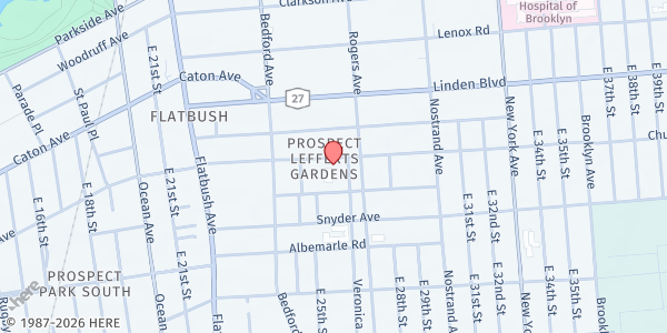 Map showing Holy Cross Roman Catholic Church - Food Pantry at 2530 CHURCH AVENUE, Brooklyn, NY