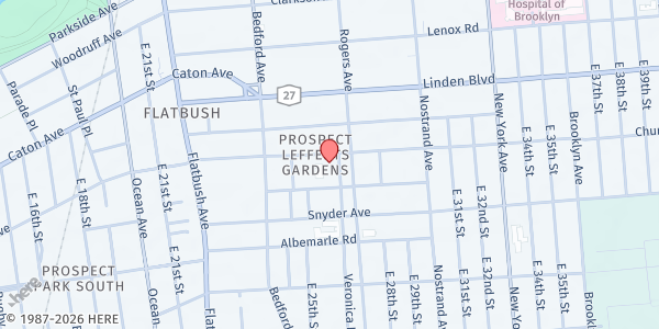 Map showing Holy Cross Roman Catholic Church Food Pantry at 2530 Church Ave, Brooklyn, NY