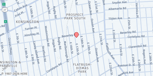 Map showing Holy Innocents Food Pantry at 279 East 17th Street, Brooklyn, NY