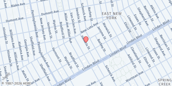 Map showing House of David, Pentecostal Apostolic Faith Church at 747-749 Hendrix St, Brooklyn, NY