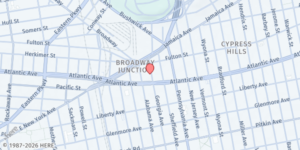 Map showing ICL AND CHN FOOD PANTRY at 2581 ATLANTIC AVENUE, Brooklyn, NY