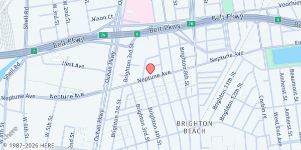 Map showing ICNA BRIGHTON BEACH at 281 Neptune Ave, Brooklyn, NY