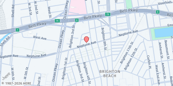 Map showing ICNA Brighton Beach Pantry at 275 NEPTUNE AVE, BROOKLYN, NY