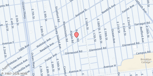 Map showing ICNA RELIEF QUBA PANTRY at 634 RUGBY ROAD, Brooklyn, NY