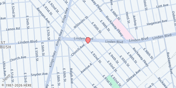 Map showing INTERNATIONAL PENTECOSTAL CITY MISSION at 9202-14 CHURCH AVE, Brooklyn, NY