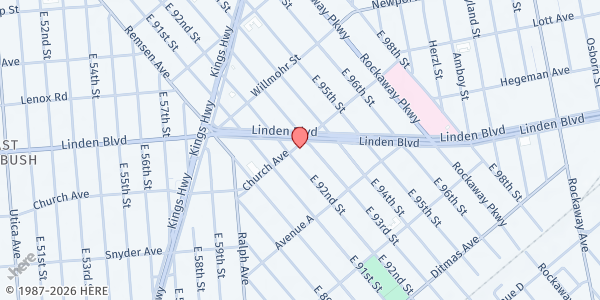 Map showing International Pentecostal City Mission, INC. - Brooklyn at 9202-14 Church Avenue, Brooklyn, NY