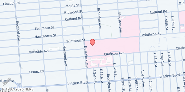 Map showing Kings County Hospital - WIC Program at 451 Clarkson Ave., Brooklyn, NY