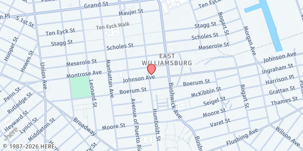 Map showing La Nueva Esperanza - Main Location at 213 Johnson Avenue, Brooklyn, NY