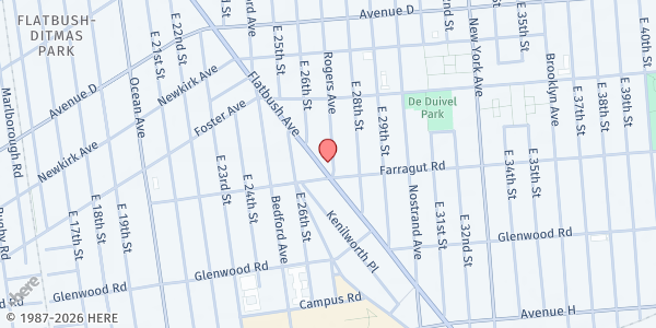 Map showing Liberty Hall Church of God Inc. at 1407 Flatbush Avenue, Brooklyn, NY