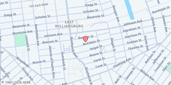 Map showing LIFT Community Food Pantry at 255 McKibbin Street, Brooklyn, NY