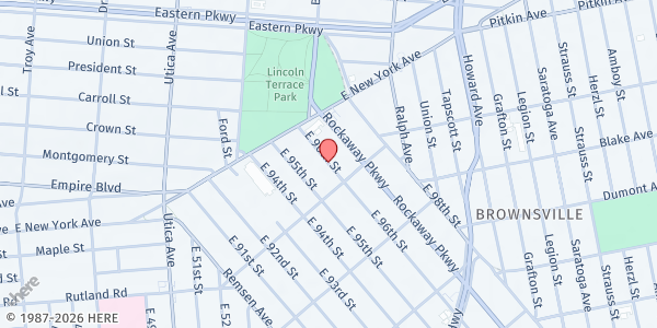 Map showing Lighthouse of Hope Outreach and Resource Center at 66 E 96th St., Brooklyn, NY