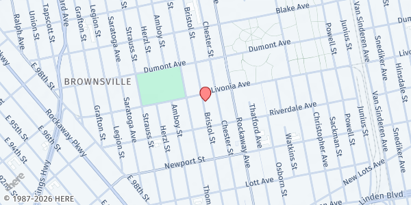 Map showing Little Rock Baptist Church, Inc. at 375 Bristol Street, Brooklyn, NY