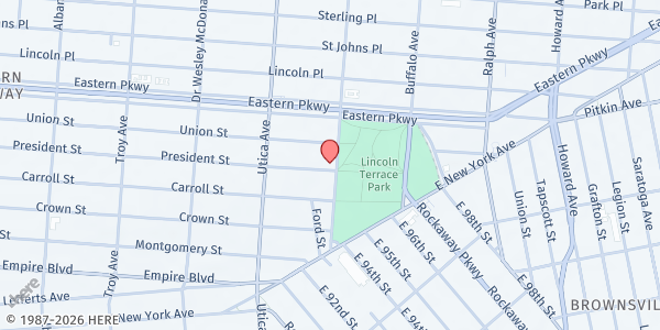 Map showing LOUISEA MAZE EMILE COMMUNITY SERVICE at 1757 PRESIDENT STREET, Brooklyn, NY