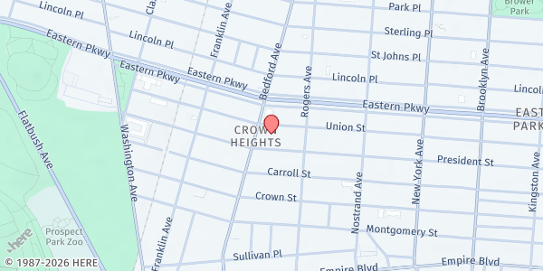 Map showing LOVE WINS FOOD PANTRY @ BCPC at 1561 BEDFORD AVENUE - SUITE A, Brooklyn, NY