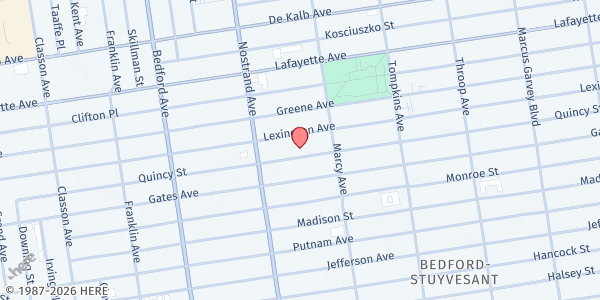 Map showing Macedonia Church of Christ at 289 Quincy Street, Brooklyn, NY