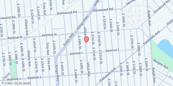 Map showing Mamre SDA Church at 1623-27 Utica Ave, Brooklyn, NY