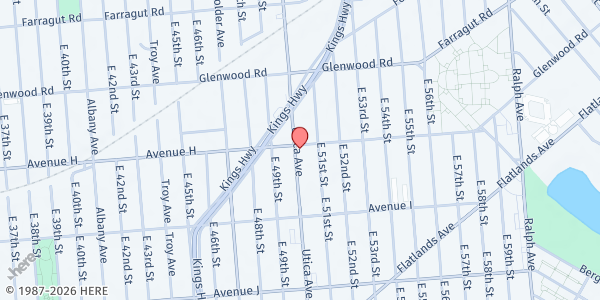Map showing Mamre SDA at 1623 Utica Ave, Brooklyn, NY
