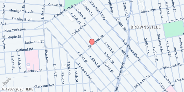 Map showing Manifestation Ministry for Healing & Restoration, Inc. at 1048 Winthrop St., Brooklyn, NY
