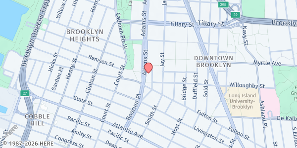 Map showing Mayor's Fund to Advance NYC - Brooklyn Food Pantry at 345 Adams Street, 6th floor, Brooklyn, NY