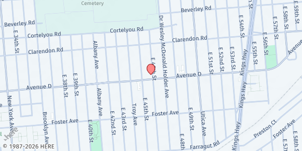 Map showing MOUNT CARMEL WORSHIP AND OUTREACH CENTER at 784 EAST 46TH STREET, Brooklyn, NY