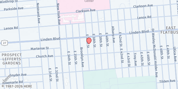 Map showing Mount Zion Feeding Program at 203 E 37th St, Brooklyn, NY