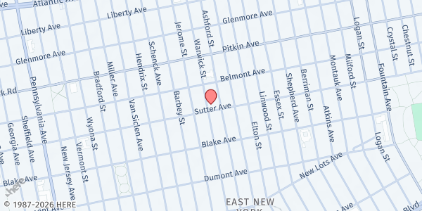 Map showing MT. HEBRON CHURCH OF CHRIST at 905 SUTTER AVENUE, Brooklyn, NY