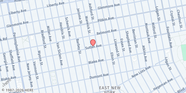 Map showing Mt Hebron/Food for Life Pantry at 905 Sutter Avenue, Brooklyn, NY