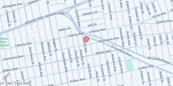 Map showing MUNA Social Services Inc. - East New York at 1033 GLENMORE AVENUE, Brooklyn, NY
