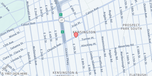 Map showing MUNBA: Brooklyn Islamic Center at 722 CHURCH AVENUE, Brooklyn, NY