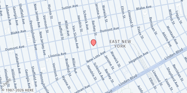 Map showing New Hope Family Worship Center - Food Pantry at 817 Livonia Ave, Brooklyn, NY