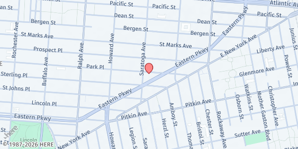Map showing New Hope Pentecostal Church of Jesus Christ - Food Distribution Center at 1838 PARK PLACE, Brooklyn, NY