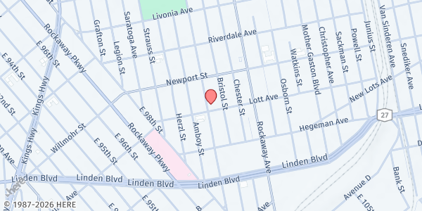 Map showing New Life SDA Church at 885-87 Thomas S Boyland Street, Brooklyn, NY