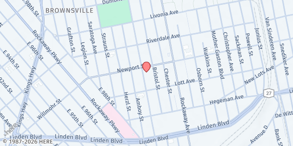 Map showing New Life SDA Church at 885-87 THOMAS BOYLAND STREET, Brooklyn, NY
