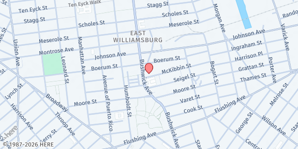 Map showing One Love Community Fridge - Bushwick at 255 McKibbin Street, Brooklyn, NY