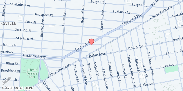 Map showing OPIN (OTHER PEOPLE IN NEED) - Brooklyn at 1768 ST. JOHNS PLACE, Brooklyn, NY