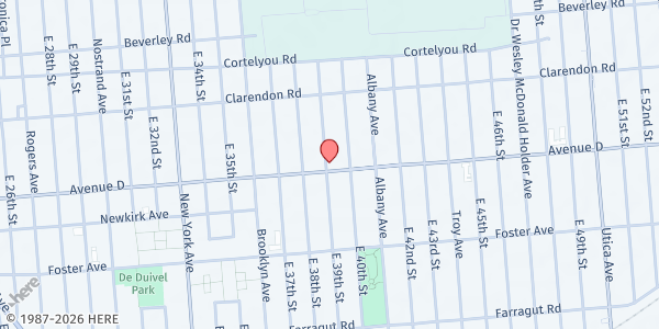 Map showing Original Pentecostal Apostolic Church at 3901 Avenue D, Brooklyn, NY