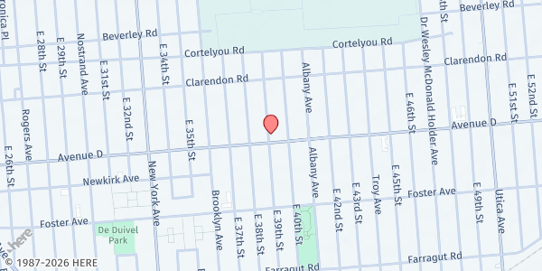 Map showing Original Pentecostal Apostolic Church, Inc. at 3901 Avenue D, Brooklyn, NY