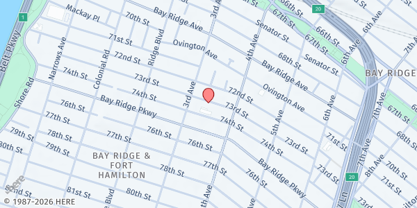 Map showing Our Lady of Angels Food Pantry at 336 73RD STREET, Brooklyn, NY