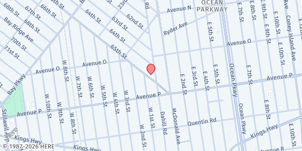 Map showing Pakistani American youth organization inc - Mobile Food Pantry at 2483 65TH STREET, Brooklyn, NY