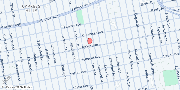 Map showing Pentecostal Rescue House of Prayer at 2415 PITKIN AVENUE, Brooklyn, NY