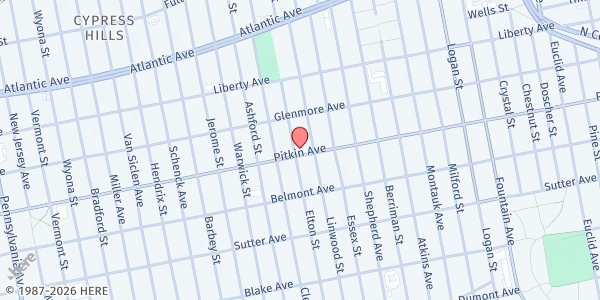 Map showing Pentecostal Rescue House Of Prayer For All Nations, Inc. at 2415 PITKIN AVENUE, Brooklyn, NY