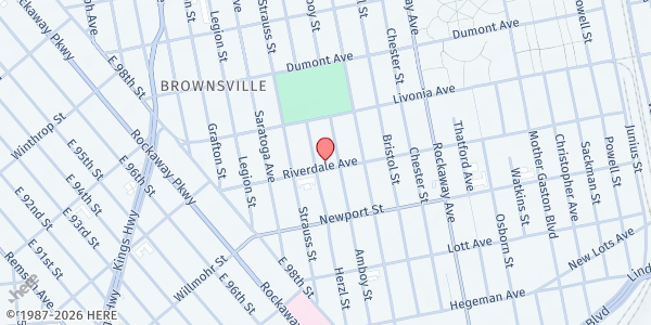 Map showing People's Baptist Church at 105 RIVERDALE AVENUE, Brooklyn, NY